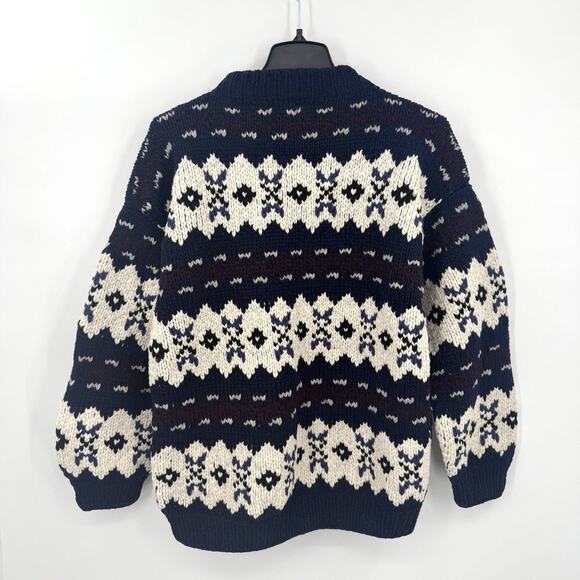 Vintage Gypsy Rose Cream/Navy Long Sleeve Fair Isle Pullover Wool Sweater LG/XL - Picture 2 of 10